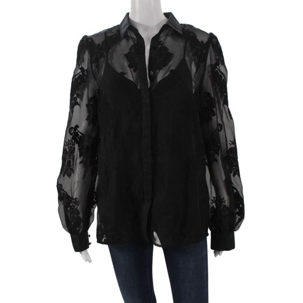 Marchesa Voyage Women Floral Collared Polyester Longsleeve Blouse Size 4